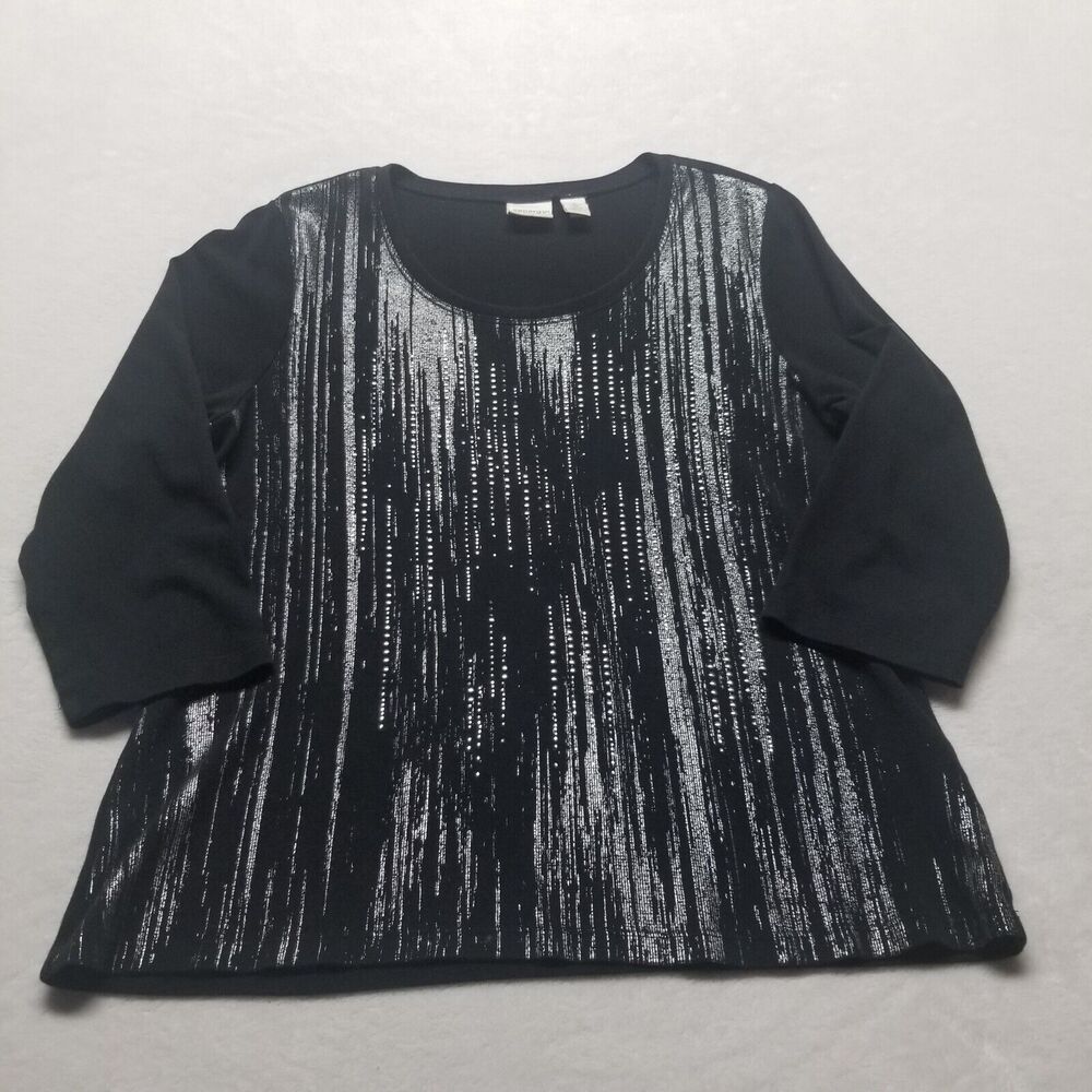 Chicos Zenergy 2 US L Black Silver Jeweled Metallic Edgy Whimsigoth Witchy